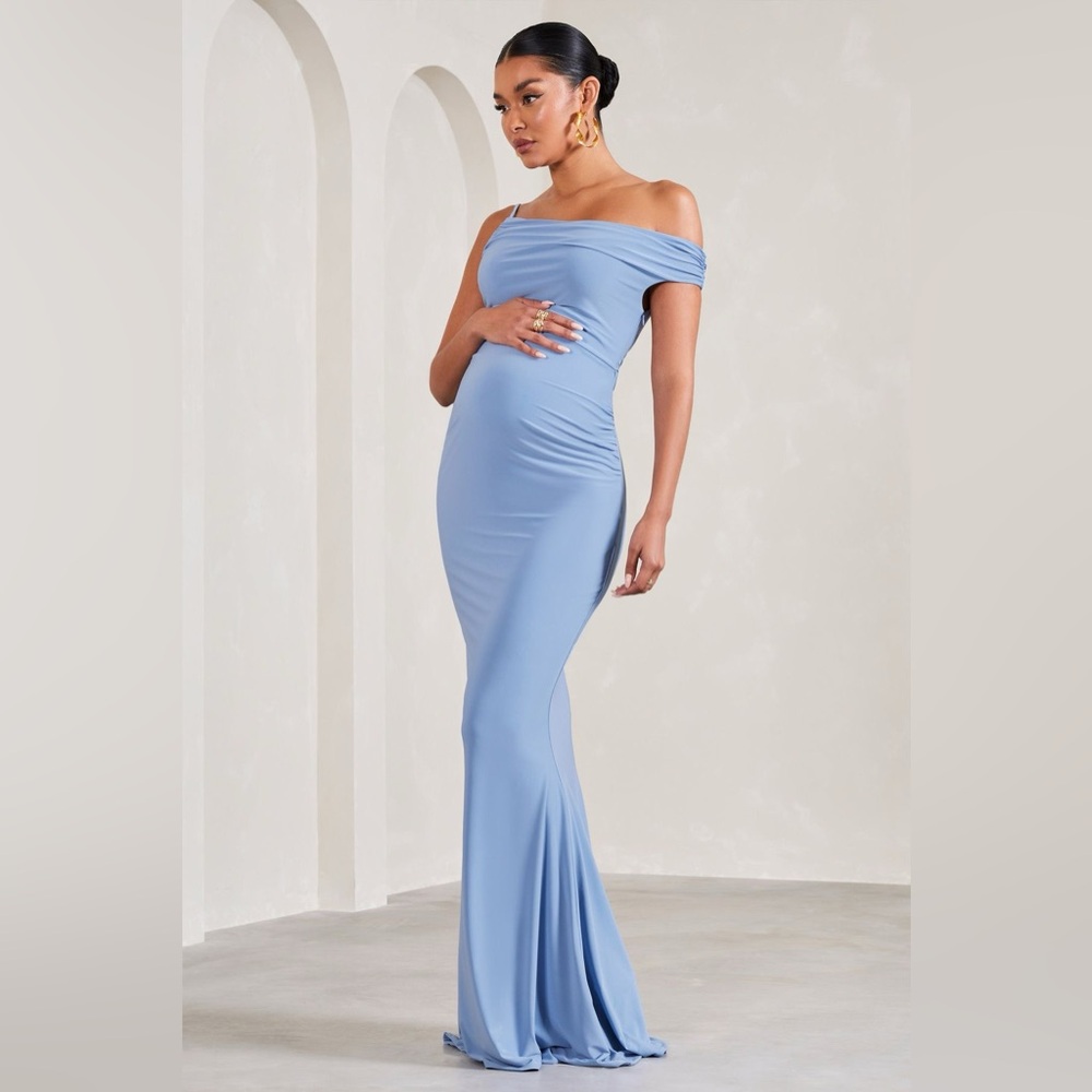 My Wish Cornflower Blue Strappy Maternity Maxi Dress, US 8, Club L London